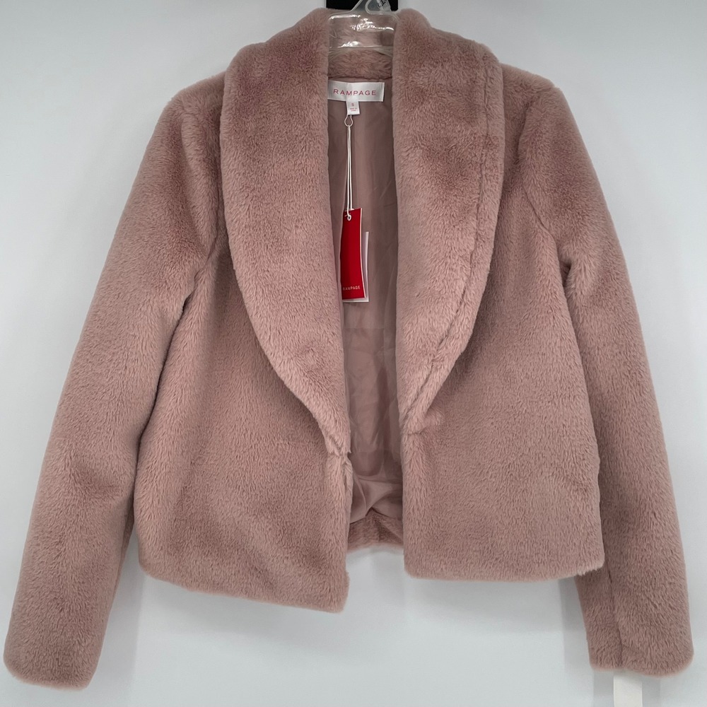 Rampage Faux Fur Shawl Collar Jacket Rose Pink Size Small Cozy‎ Winter Warm